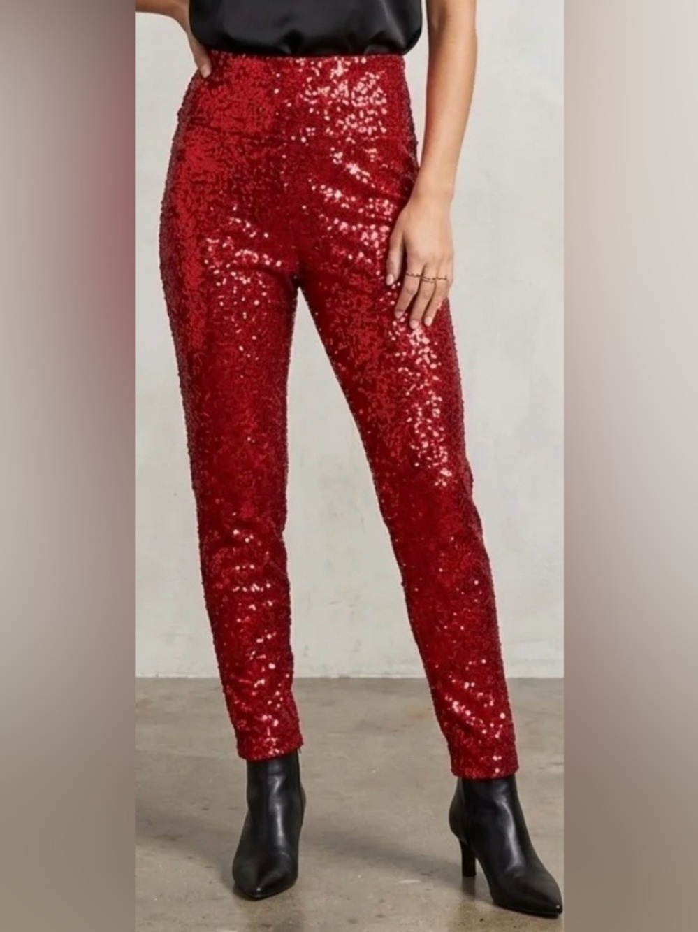 NWT Tipsy Elves High Waisted Red Sequin Pants Fully Lined Christmas